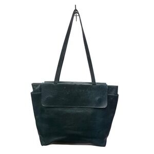 Latico Dark Teal Leather Tote Shoulder Bag Flap Closure Geometric Lining